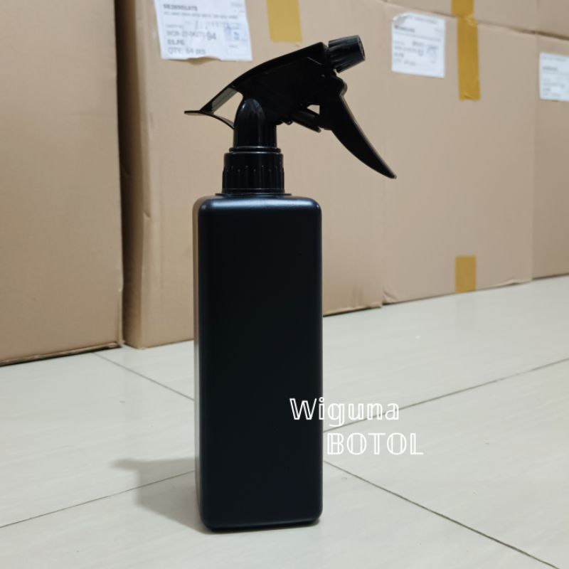 Botol Spray 500ml HDPE Kotak Hitam / Botol HDPE 500ml Model Kotak Tutup Big Triger Hitam