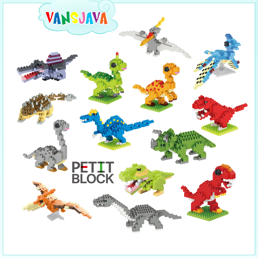 VANSJAVA -  Petit Block / Jike Dinosaurus Block Mainan Anak / Blok Kreatifitas Bentuk Hewan Dino