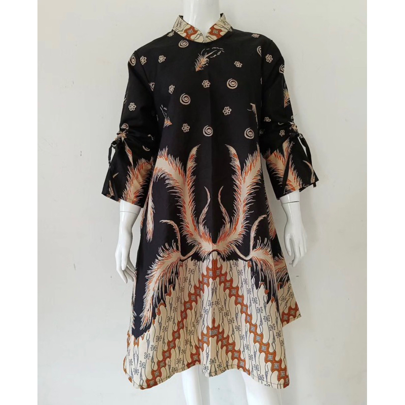 Dress batik modern formal elegant dasar hitam