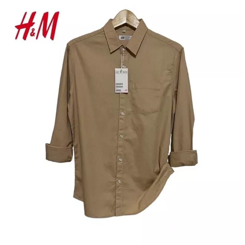 Kemeja Kasual Polos Lengan Panjang HM / Kemeja lengan panjang polos hitam putih dewasa