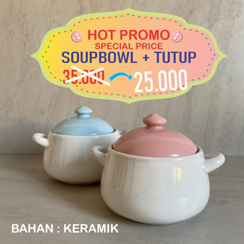 

SOUPBOWL tutup warna ,KERAMIK untuk Souvenir/kado/Hampers ,PROMO !!