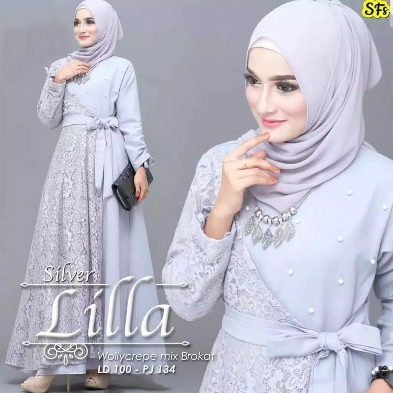 AndaraFashion-LILLA MAXY BROKAT Bahan Crepe Premium Baju Gamis wanita kondangan Model Terbaru 2023 K