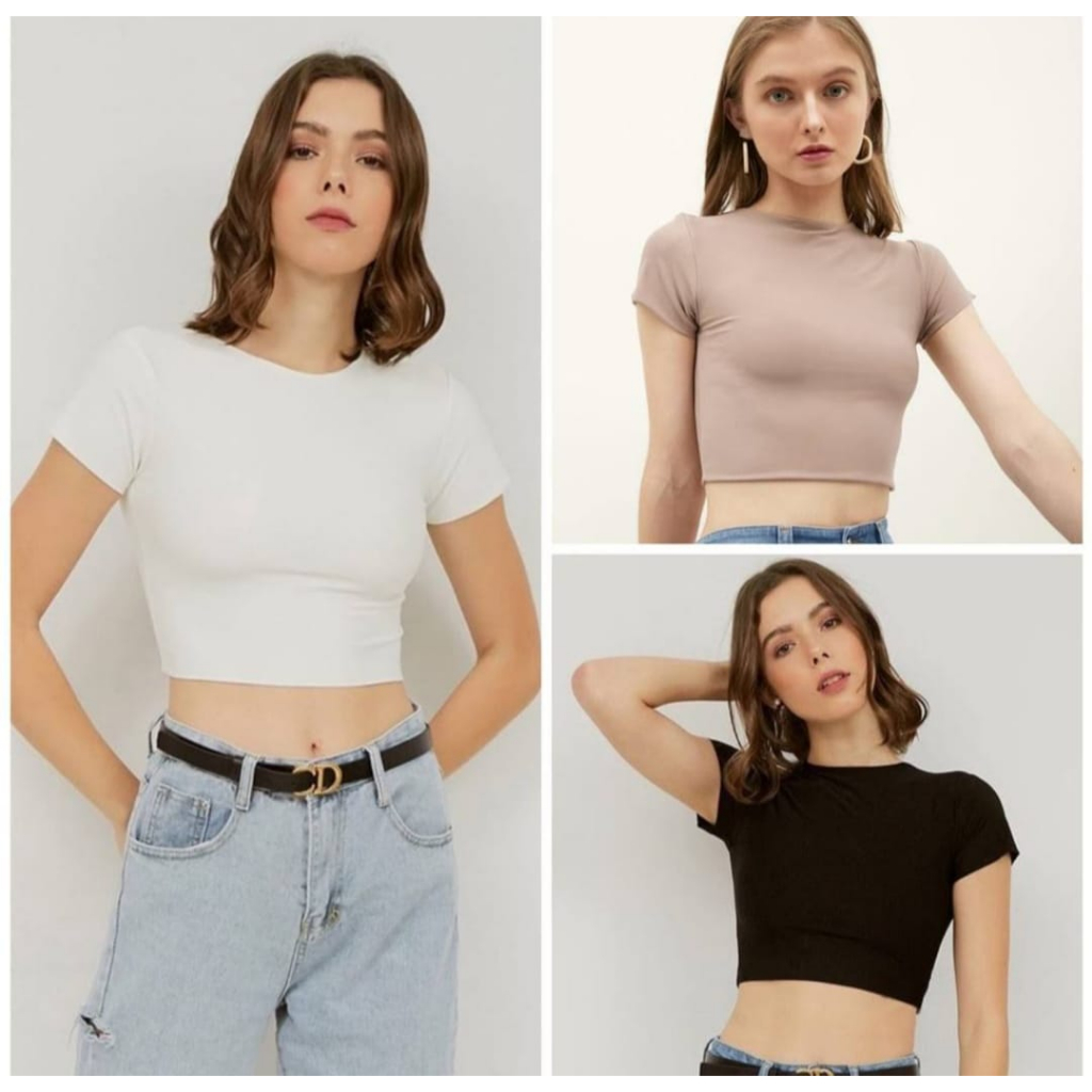 Korean Casual Sexy Crop Top Kaos Crop Tee Baju Atasan Wanita