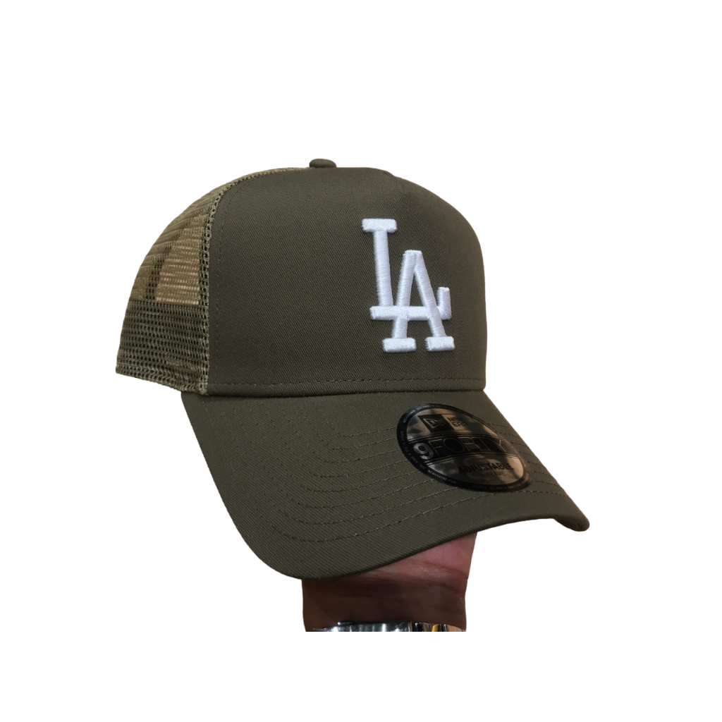Topi New Era 9Forty A-Frame Trucker Los Angeles Dodgers Olive Green/White Snapback 100% Original Res