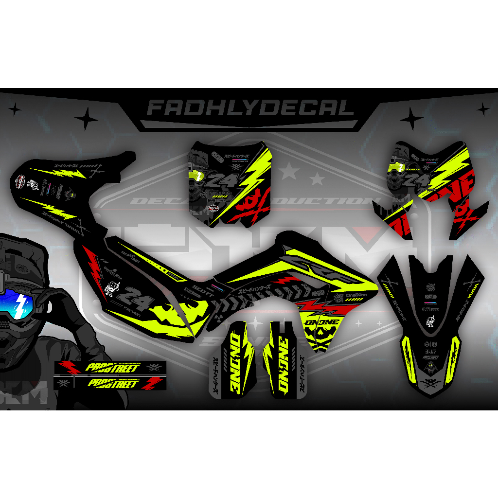 DECAL CRF 150L SUPERMOTO / MOTOCROSS FULLBODY HITAM STABILO GREY DOUBLE HEAD KEREN STICKER FULL BODY