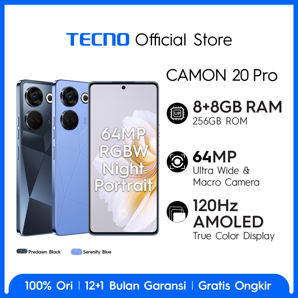 TECNO CAMON 20 Pro 5G – 64MP+RGBW, 32MP AI Shining Selfie, MTK D8050 5G / Helio G99, 8+8GB*+256GB, 5000mAh + 33watt, Android 13, Garansi 12+1 Bulan-3