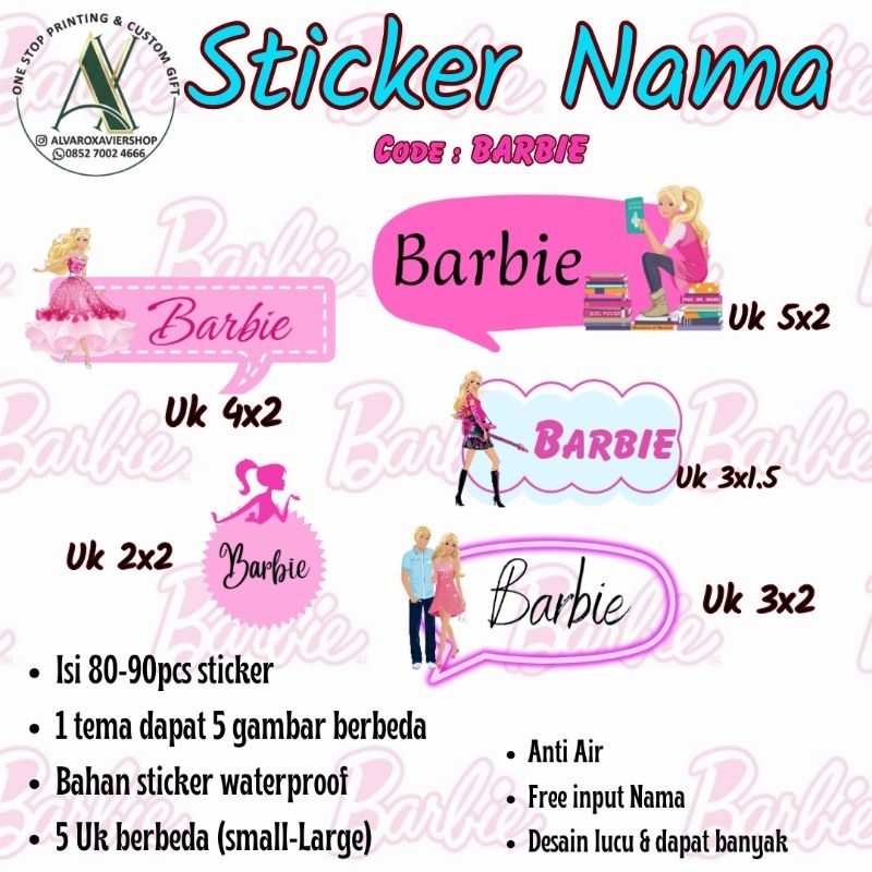 

stiker label nama waterproof . BARBIE HELLOKITTY PLANET SPIDERMAN ARIEL MERMAID DESIGN SESUKAMU