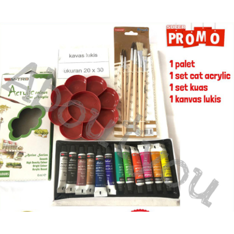 

Satu Set Palet Akrilik Lengkap Dengan Cat / Satu Set Paket Lukis Murah