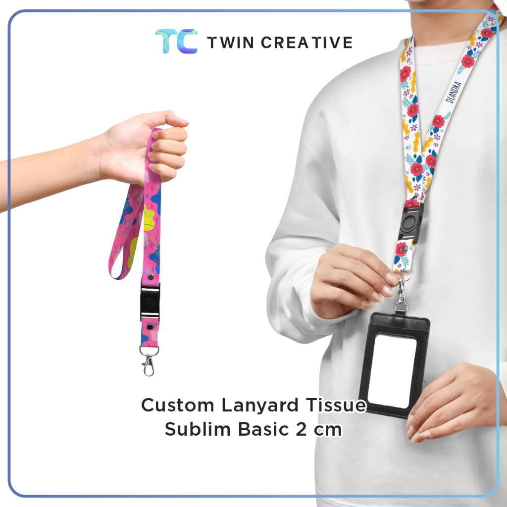Tali ID Card Custom Design Stopper Kalung Gantungan Name Tag - Lanyard Tissue Sublime Basic 2 cm