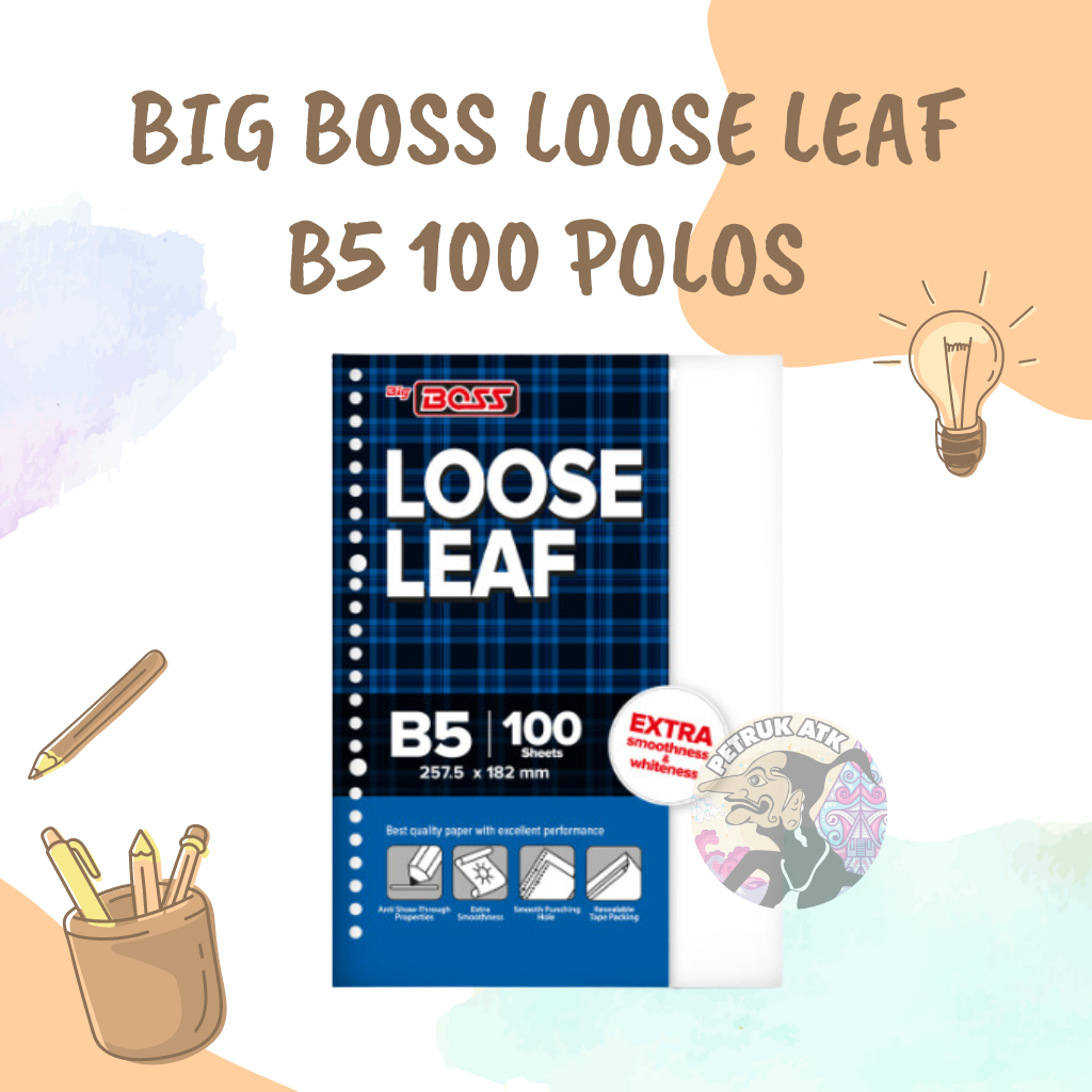 

[PAK] LOOSE LEAF BIG BOSS POLOS B5 ISI 100 LEMBAR PLAIN ISI KERTAS BINDER B5 26 LUBANG