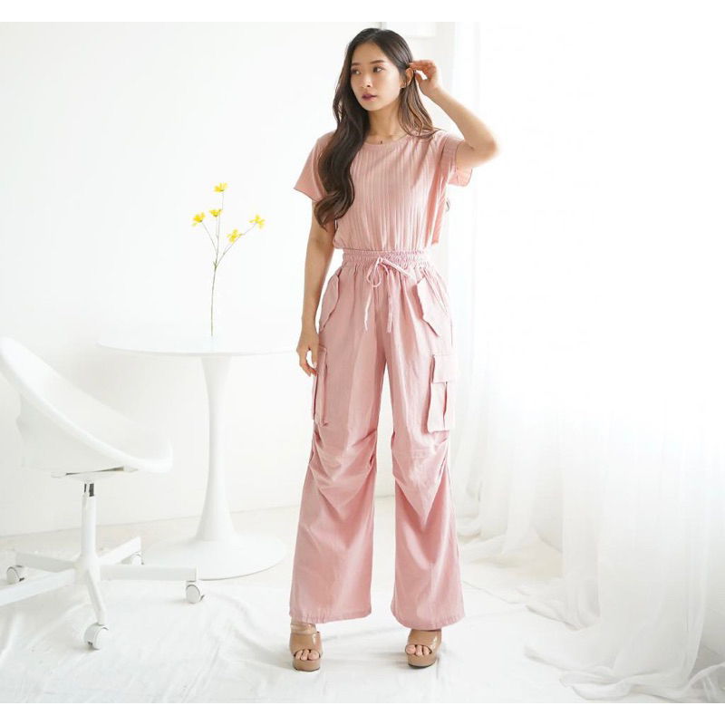 ndudshop kode 2315 knit rara set setelan wanita kemeja celana panjang katun import bagus murah cute