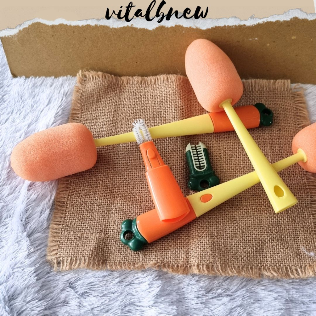 SET SIKAT PEMBERSIH BOTOL 3 IN 1|SIKAT BOTOL SUSU BAYI 3 IN 1 SILIKON + SPONS + SIKAT CELA BOTOL