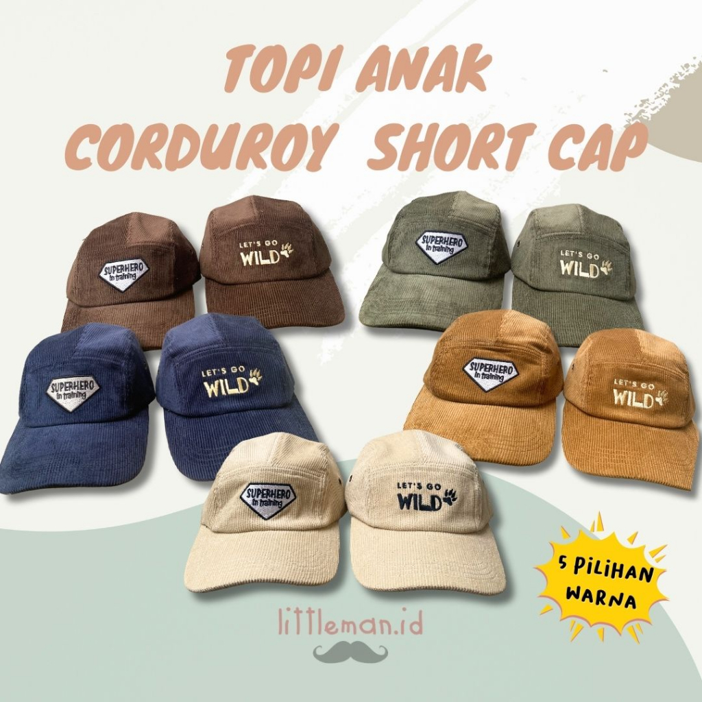 Topi Anak Corduroy Short Cap 5 Panel Bordir Kata (1-8 thn) Littleman.id