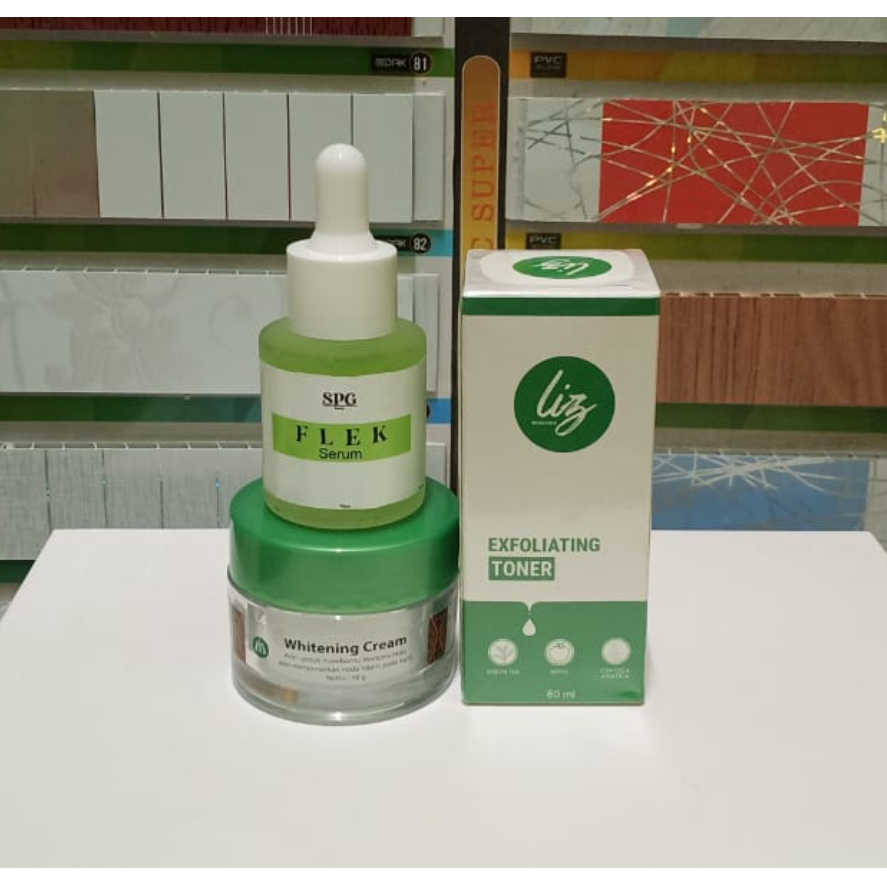 paket 3in1 penghilang flek hitam dan noda bekas jerawat cream liz whitening cream-exfloating toner-s
