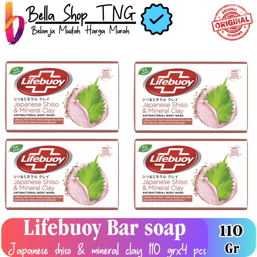 Lifebuoy Sabun Batang Bar japanese Shiso & Mineral Clay 70 - 110 gr - Isi 4 Multipack