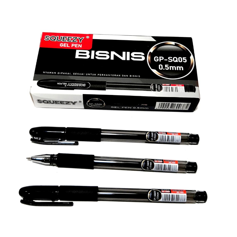 

Harga Grosir ( 1Dus/12kotak/144pcs) Pulpen Gel Pen 0.5mm BISNIS GP-SQ05 SQUEEZY (HITAM)