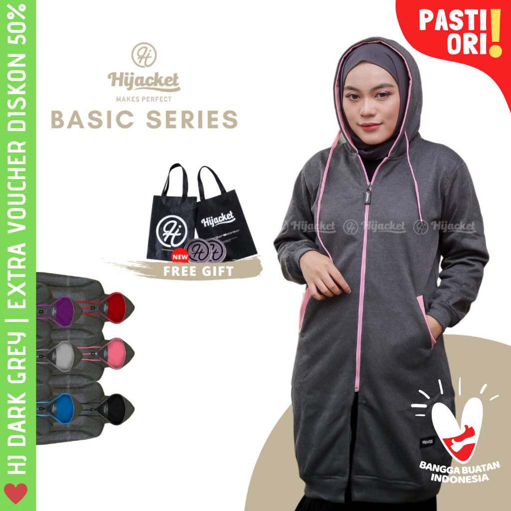 ❤︎ Hijacket Basic DARK GREY 6 Varian - Jaket Hoodie Hijaket Wanita Panjang Muslimah Ala Korea Murah