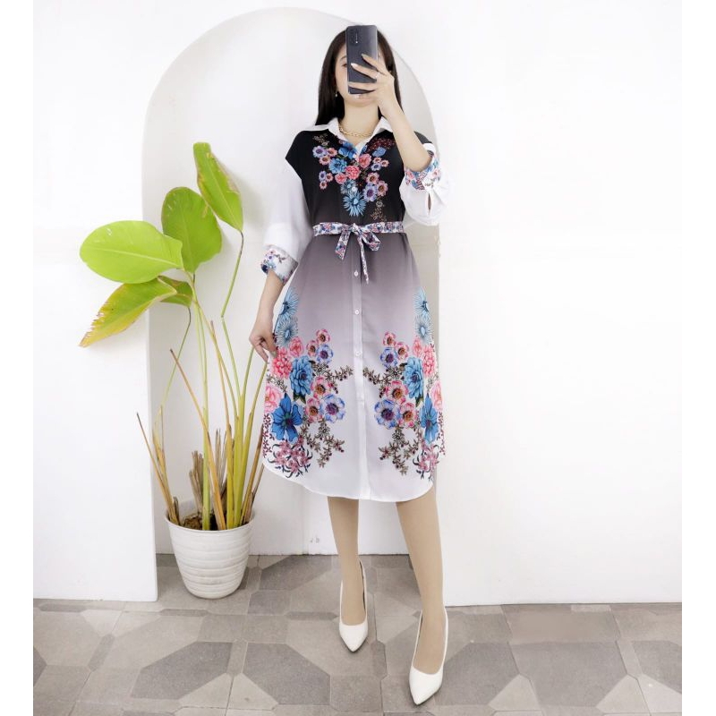 Kemeja Tunik Jumbo Bunga Woolpeach Import #Tj35