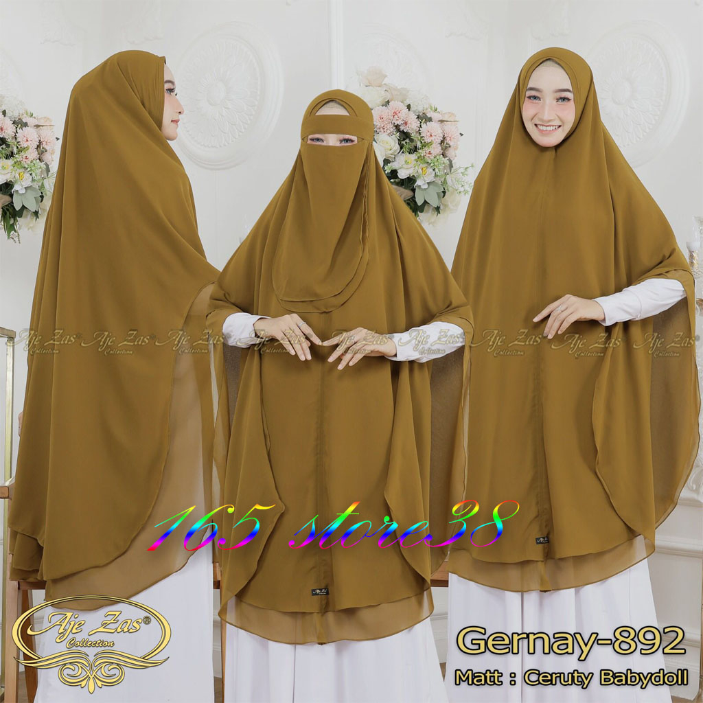 Hijab/Jilbab/Khimar Gernay Plus Cadar by Aje Zas Bergo Ceruty Babydoll Jumbo Syari Non Pad 2 Layer