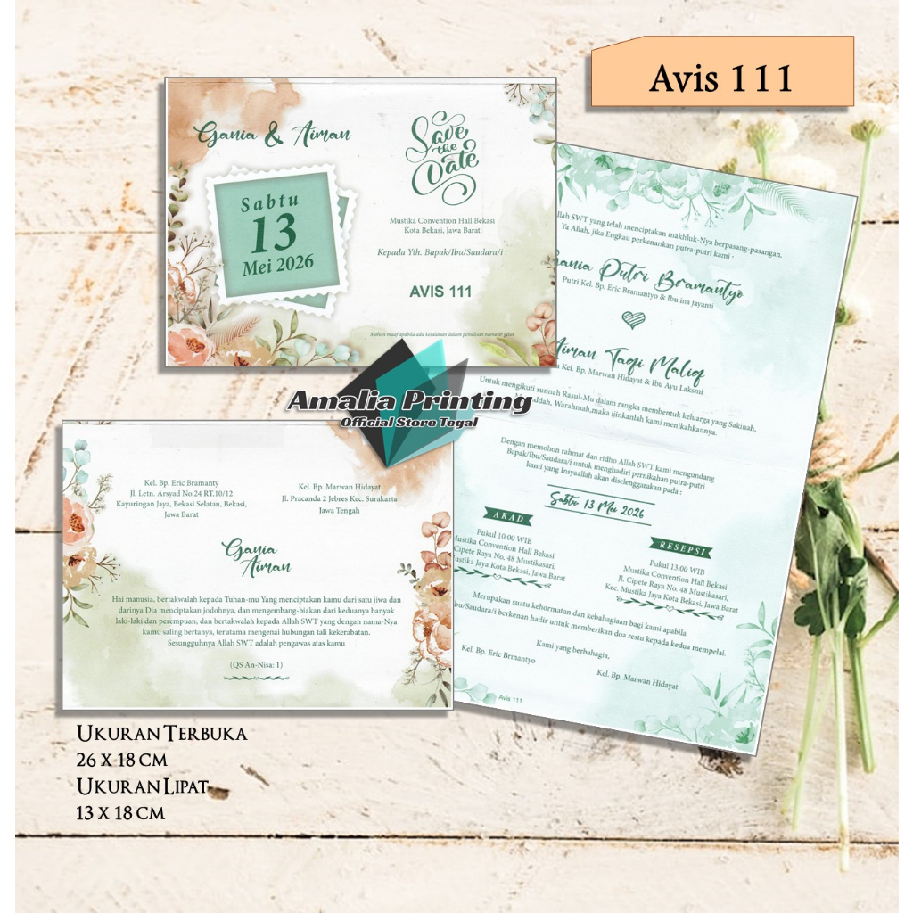 Undangan Pernikahan Simple, Elegan, Murah, Unik, Aesthetic, Rustic, Mewah – Undangan Seri Avis