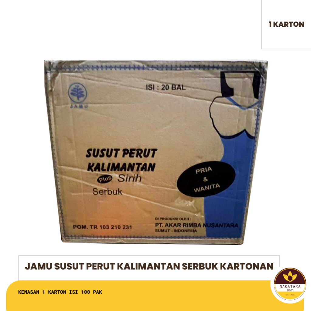 

PAKET 1 KARTON JAMU SERBUK SUSUT PERUT KALIMANTAN KEMASAN ISI 100 PAK