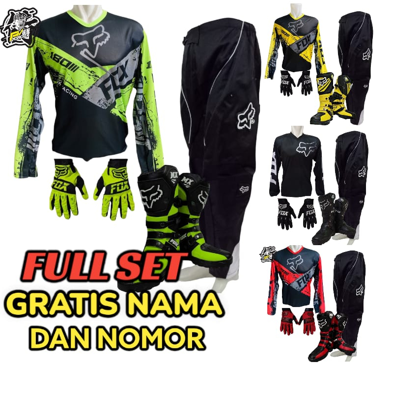 JERSEY SETELAN jerset cross trail  PERLENGKAPAN Celana Gloves&Sepatu (GRATIS SABLON NAMA)