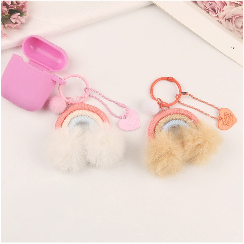 Mores Bag Charm Aksesoris Gantungan Kunci Tas Bentuk Pelangi Macrame Plush Doll Pendant Pom Pom Rainbow Pastel Import Lucu