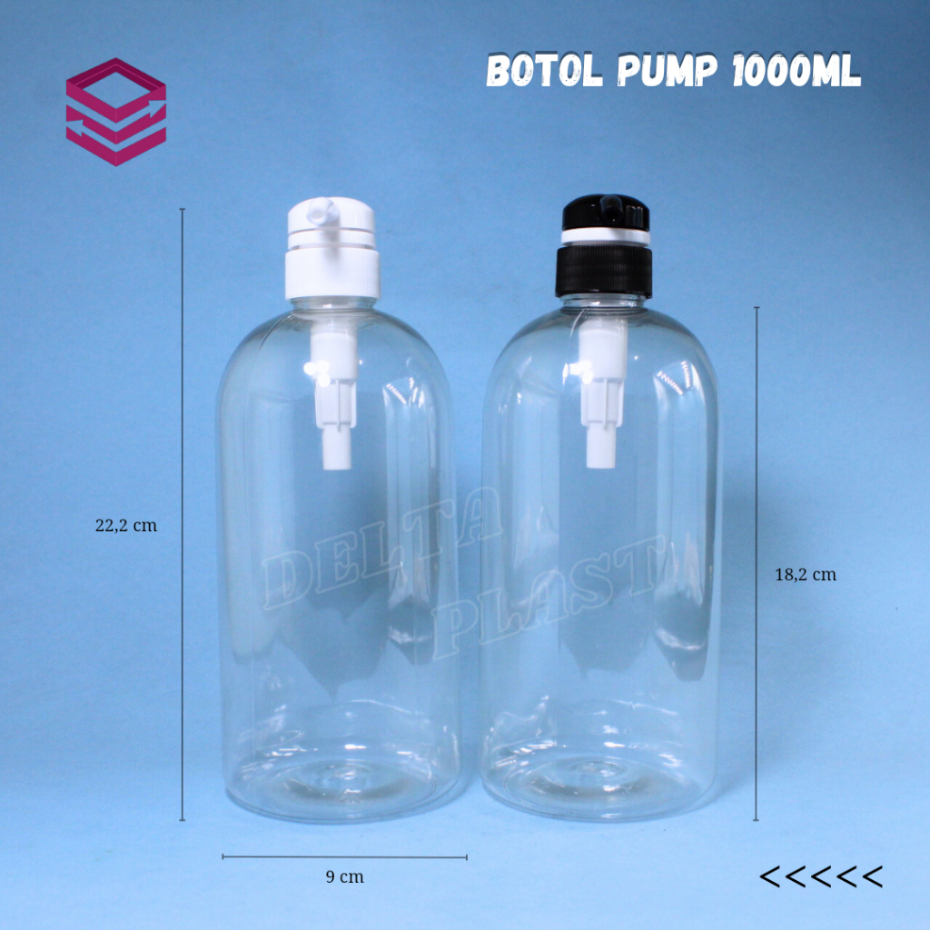 Botol pump 1 liter bening / Botol pompa 1000ml / Tutup pump neck 33