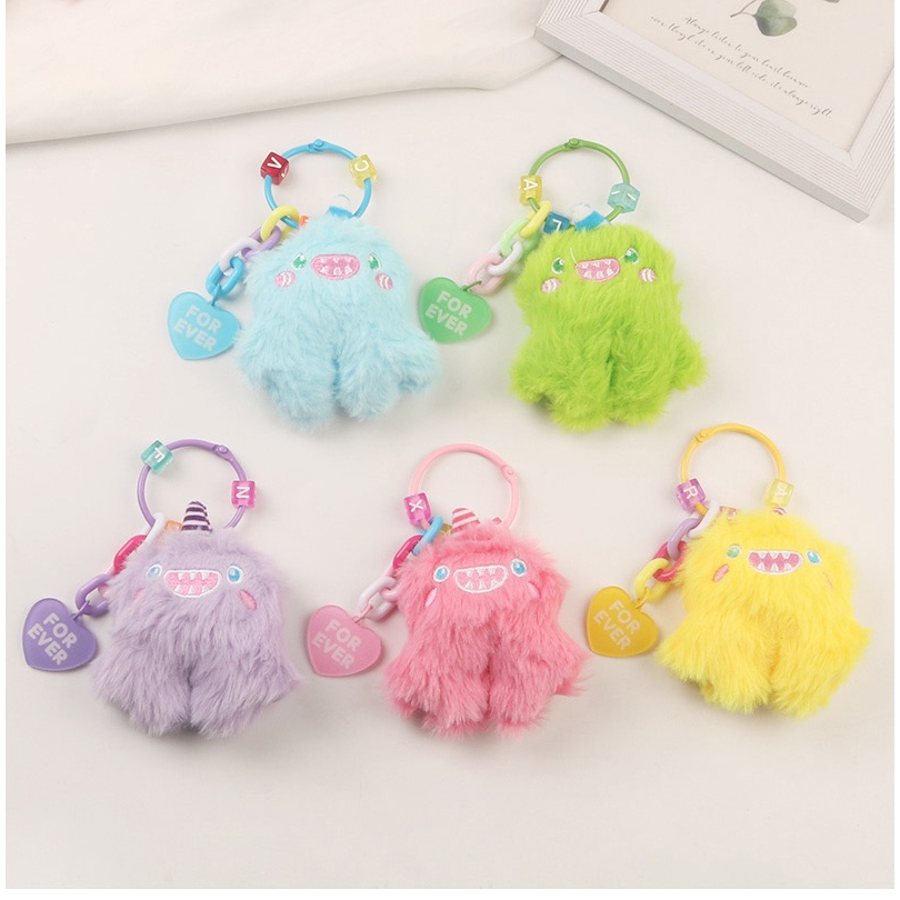 Mores Bag Charm Aksesoris Gantungan Kunci Tas Bentuk Boneka Monster Bulu Plush Doll Pendant Keychain Pastel Import Lucu