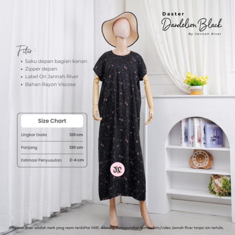 Daster Dandelion Black Ori Jannah River || Daster Premium by Jannah River #daster #jannahriver