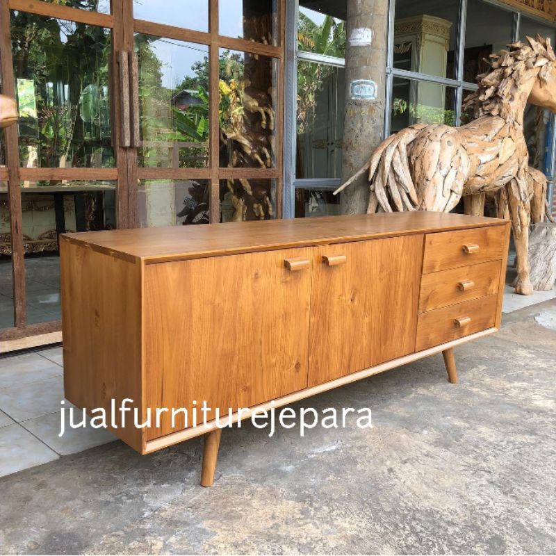meja tv minimalis retro kayu jati, Buffet tv minimalis kayu jati asli, bufet tv minimalis jati