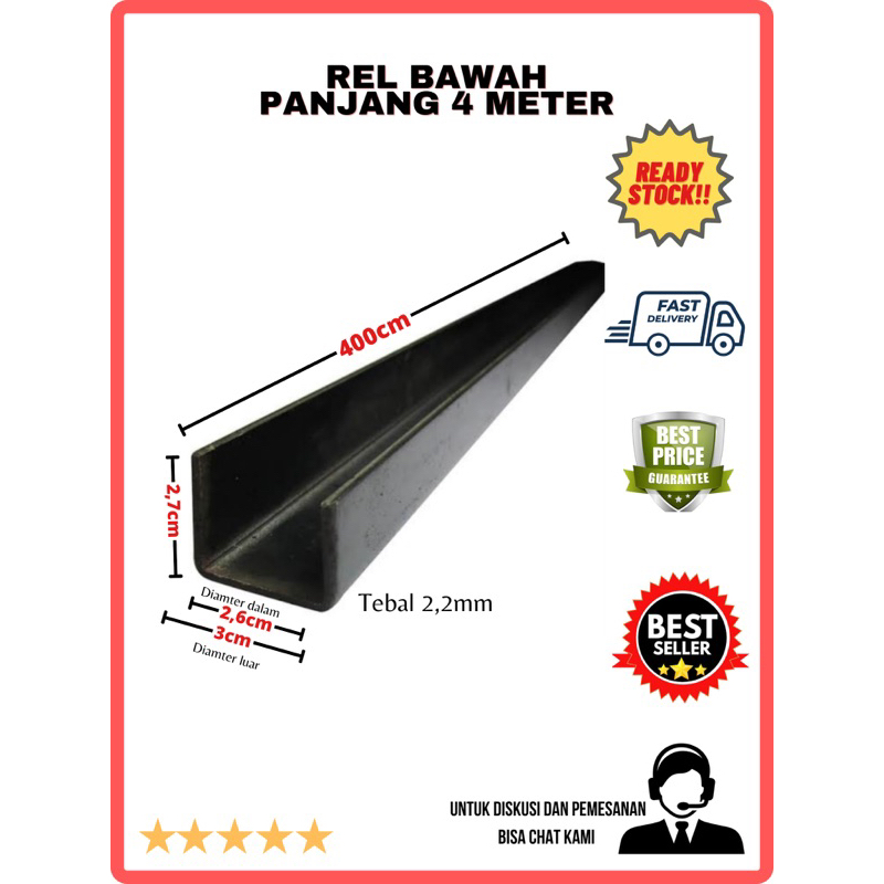 Re bawah pintu garasi panjang 4meter rel pintu tikung rel pintu lipat