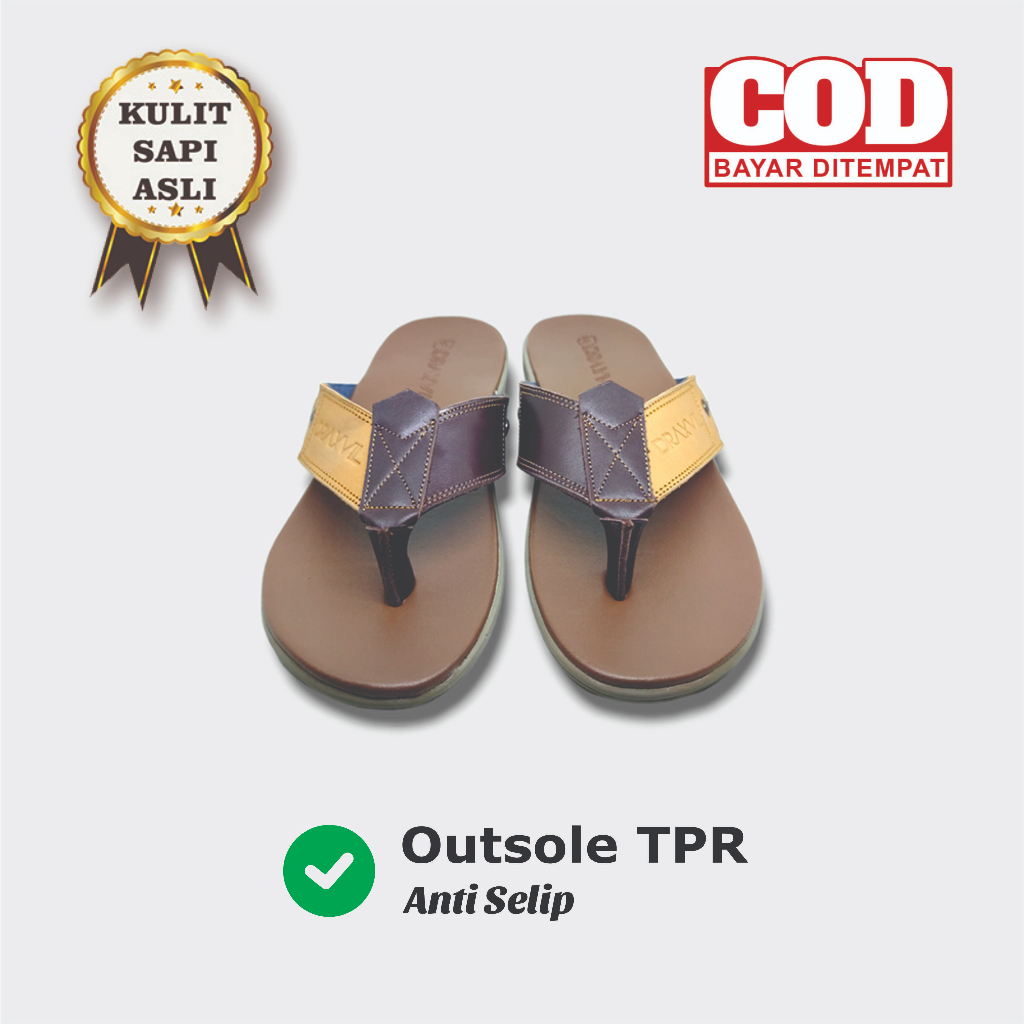 sandal kulit pria original 100% model japit kulit sapi asli