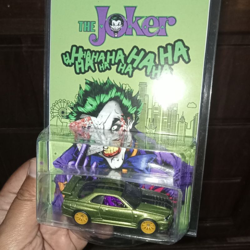 Custom Card The Joker Rare Nissan Skyline GTR BNR34 Metalic Green Rubber Tires Hw Hot Wheels Hotwhee