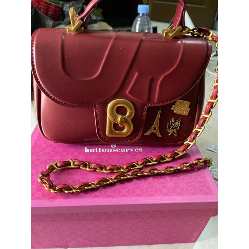 ORIGINAL PL EMILY ALMA FLAP BAG SMALL MAROON (LE ROUGE) PRELOVED BUTTONSCARVES BS EMILY IN PARIS