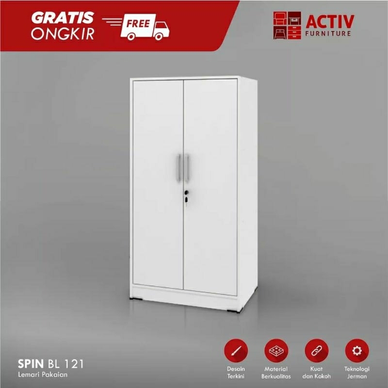 Activ Lemari Pakaian Kecil Minimalis - Lemari Baju 2 Pintu - SPIN BL 121 Putih