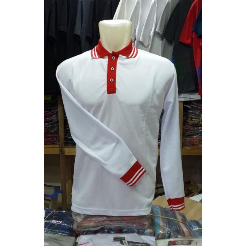 Kaos Polo Panjang Merah Putih