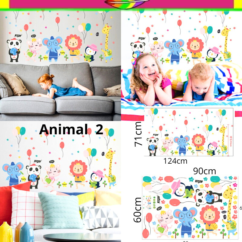 WALL STICKER WALLSTCIKER WALLSTIKER STIKER SETIKER DINDING MOTIF GAMBAR ANIMAL 2 3 LUCU DEKORASI KAM