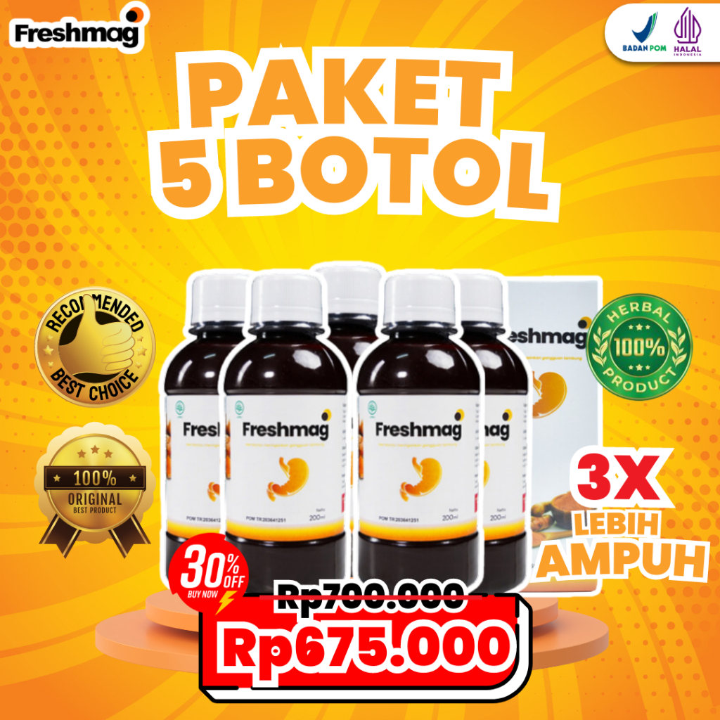 

PAKET 5 BOTOL FRESHMAG - SOLUSI TEPAT ATASI ASAM LAMBUNG MAAG GERD