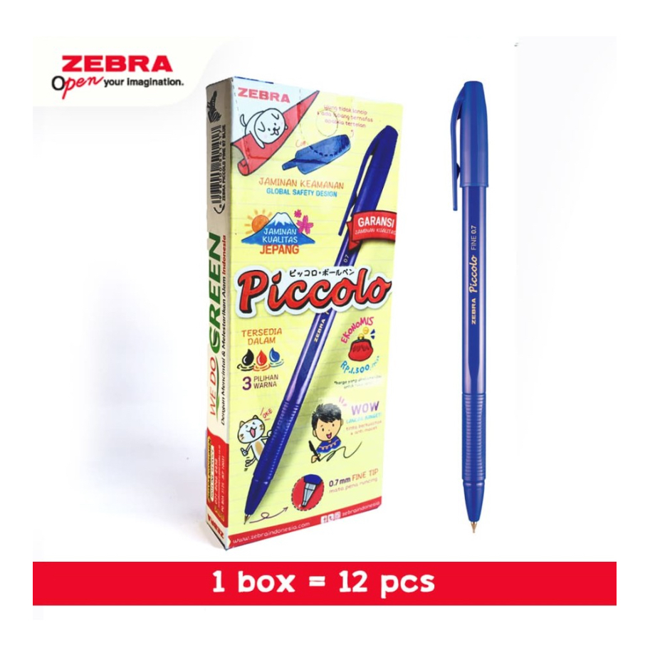 

Pulpen Pen Zebra Piccolo 0.7 Tinta Biru -12p (1 Kotak)