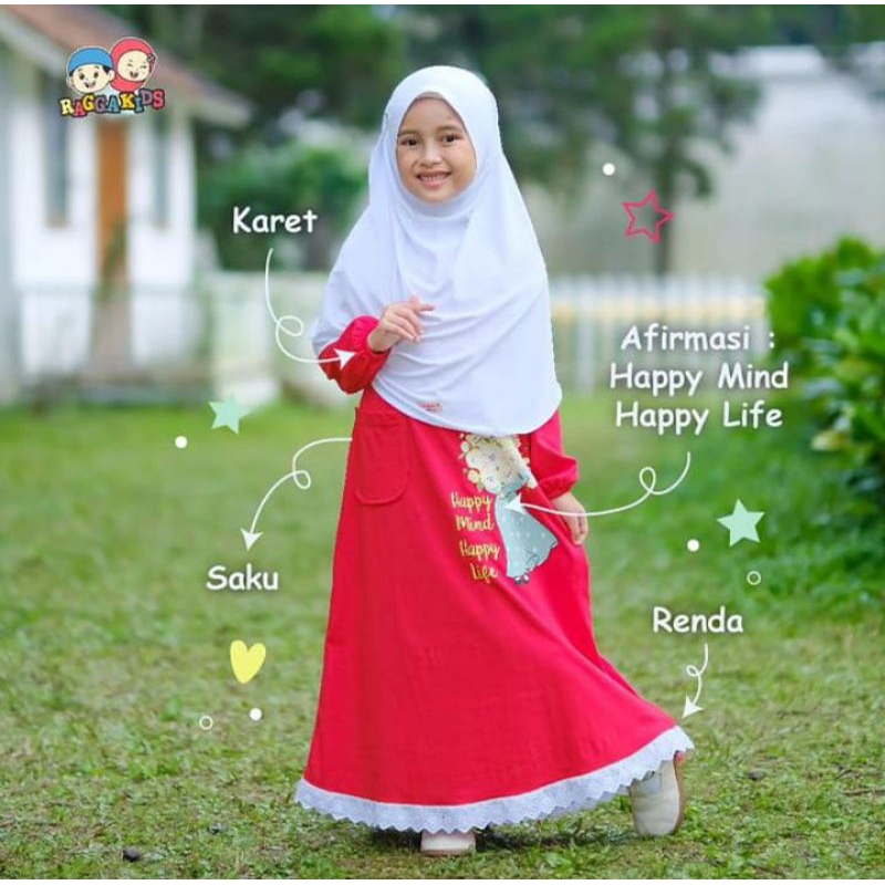 Gamis Merah Rg 64 Raggakids//Gamis Kemerdekaan//Gamis Merah Putih//Gamis Kaos Merah Putih