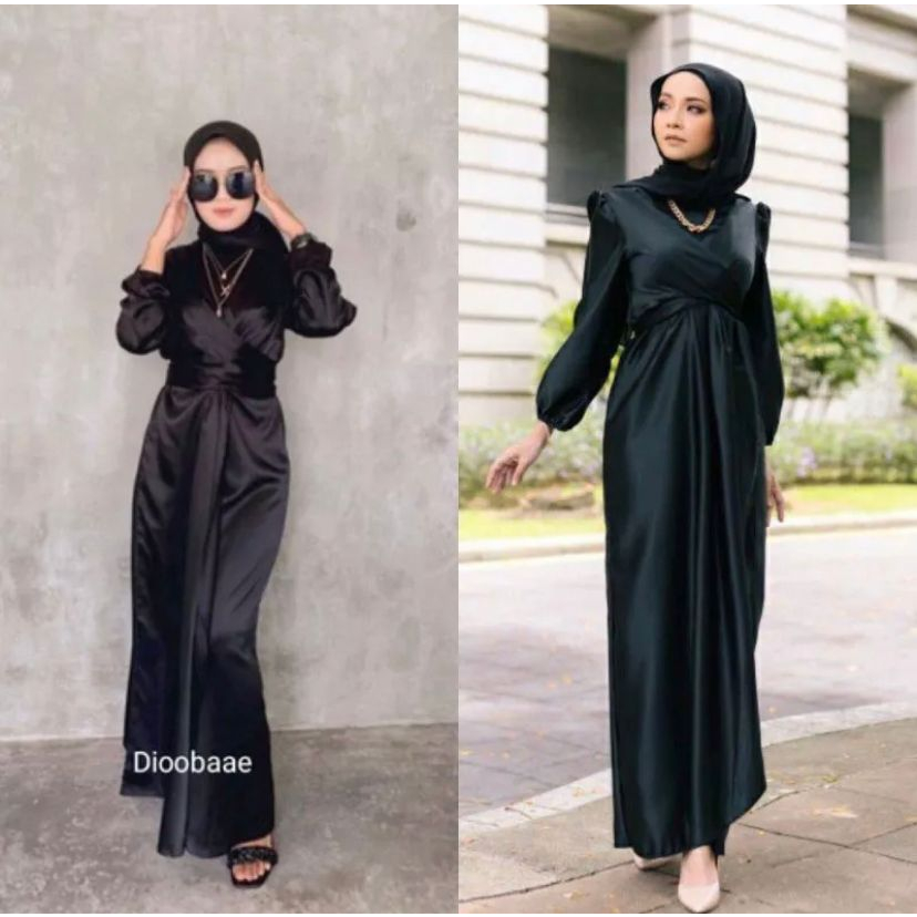 Dress Satin Wanita Dress Kondangan Satin Silk / Zalwa Gamis Satin