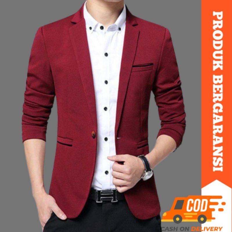 Jas Pria Keren Kekinian Blazer Maroon Slimfit Premium