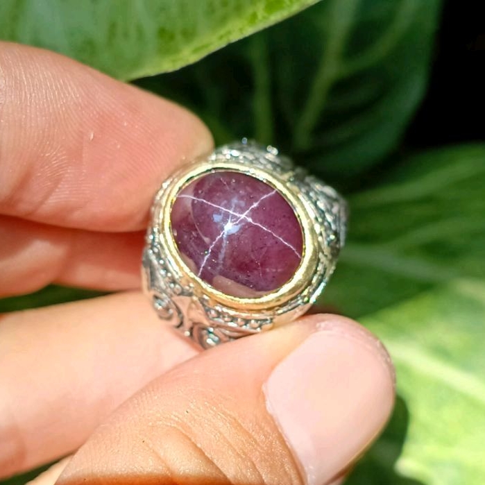 Cincin Pria Batu Permata Natural STAR GARNET Asli