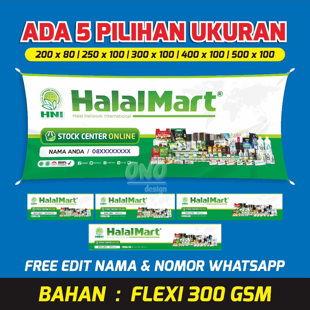 SPANDUK BANNER HALALMART HNI (HALAL NETWORK INTERNATIONAL) TEBAL 300 GSM / BANNER STOKIS HPAI / BANN