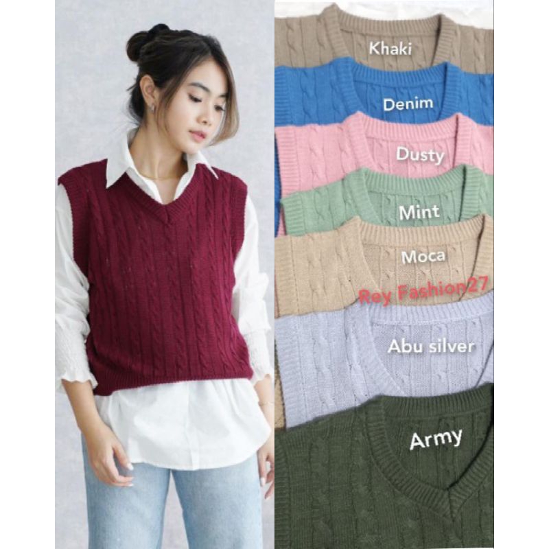Rompi Cabel Rajut - Rompi Rajut - Vest Rajut - Rompi Korea - Rompi Rajut Korea - Hijab Ootd Fashion 