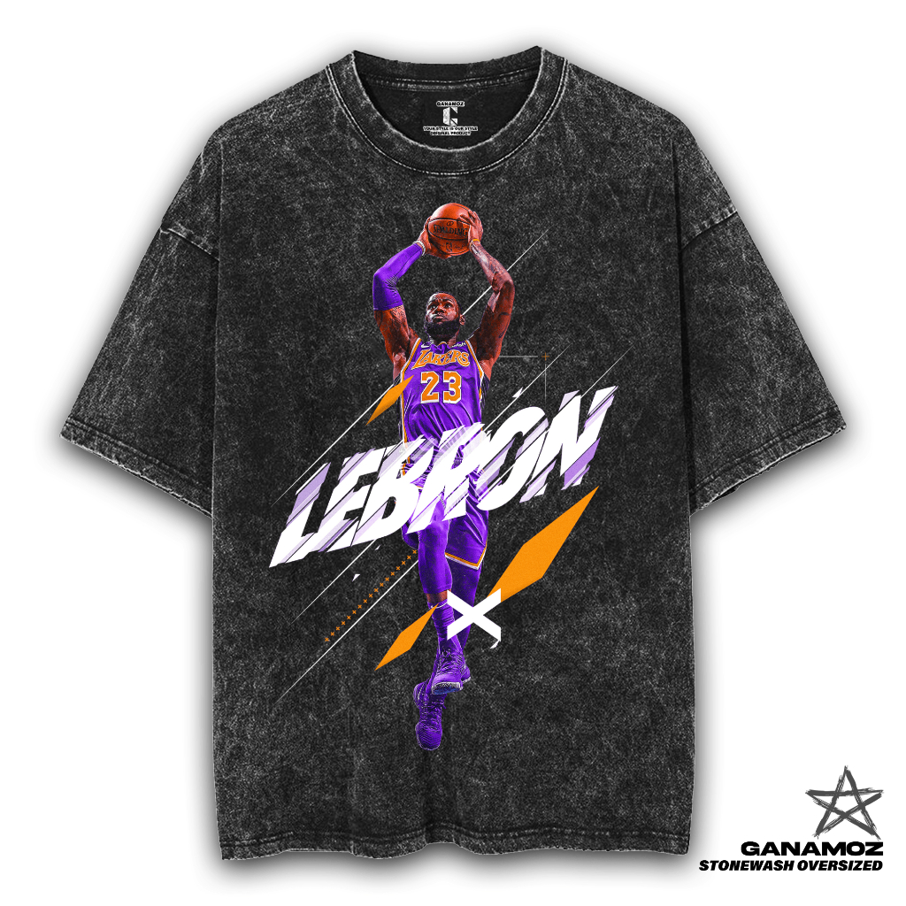 GANAMOZ Kaos Basket LEBRON JAMES DUNK Lakers Stone Wash Oversize T-shirt | Kaos Oversize Wanita | Ka