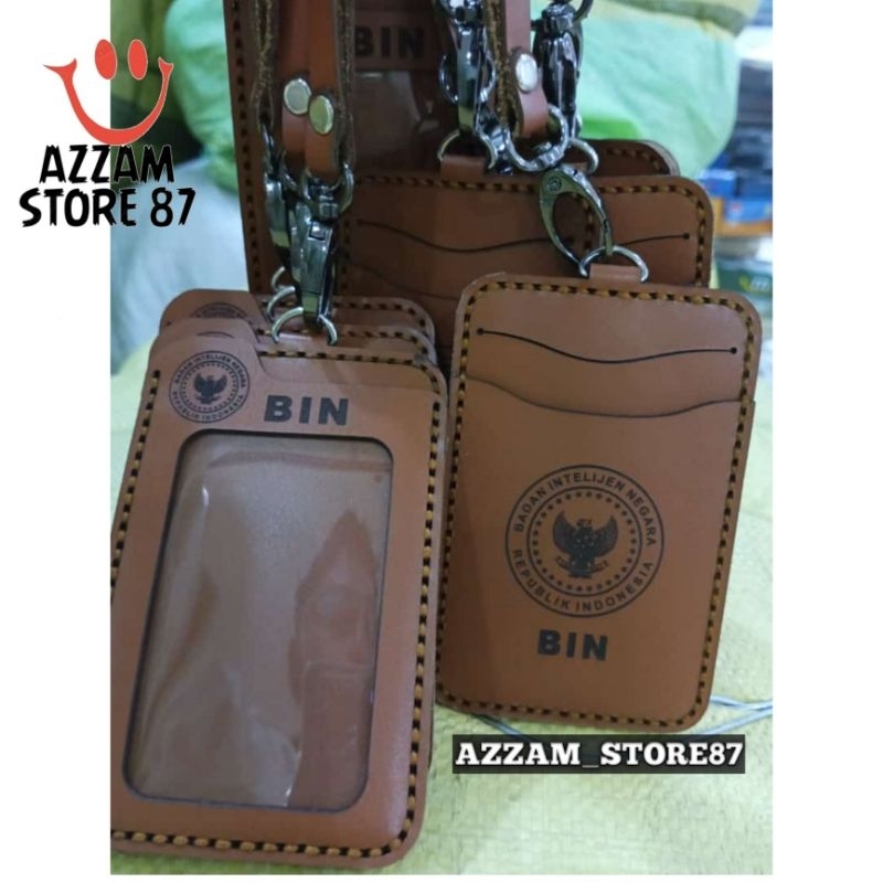 

Holder ID Card Tali Lanyard Name Tag Kulit Asli Logo BIN