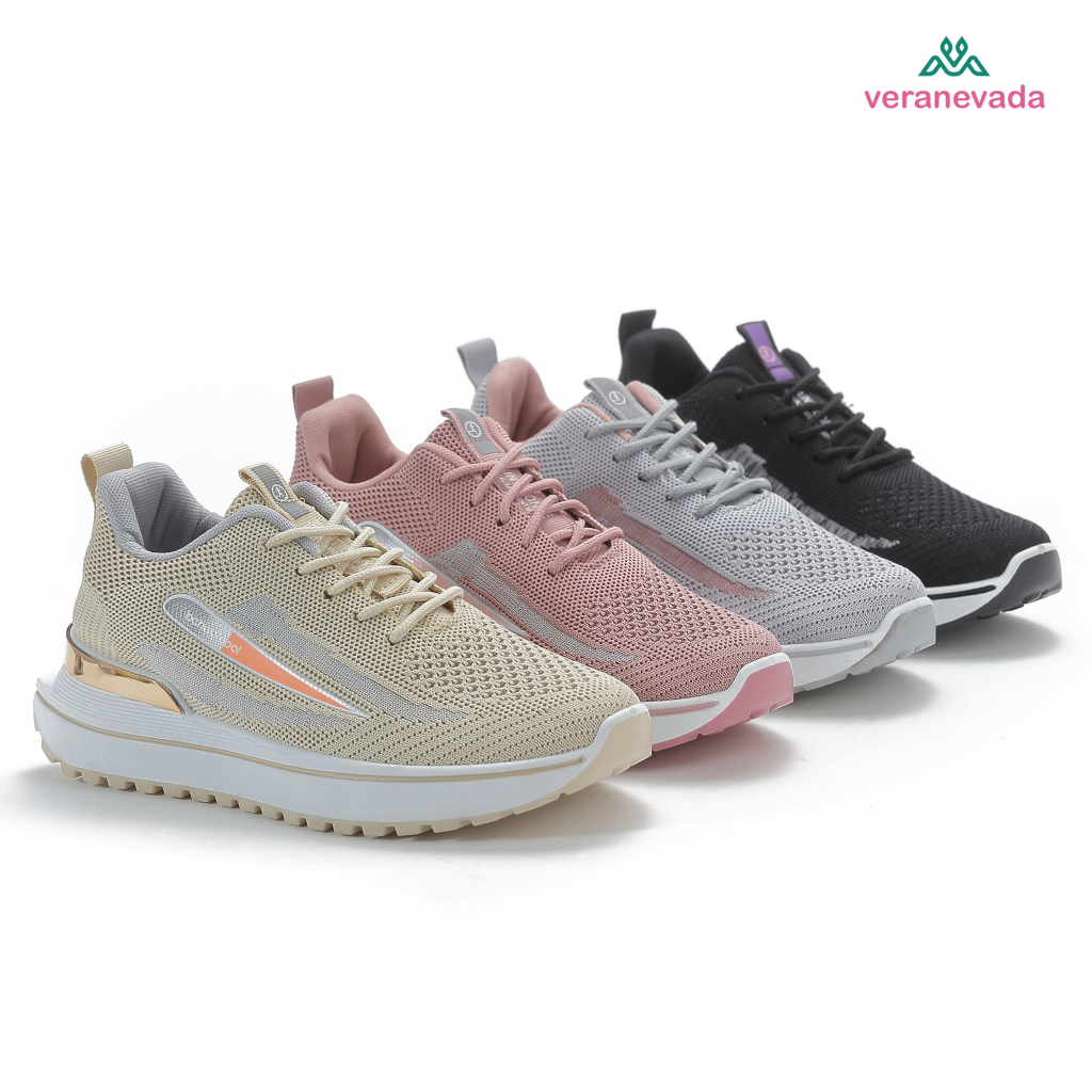 Sepatu Sneakers Wanita Vera Nevada Model A53 untuk Olahraga dengan Sol Tinggi 4 Cm dan Berbagai Pili