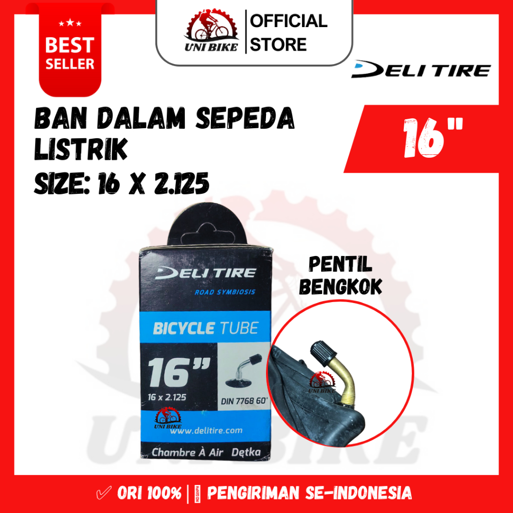 Ban Dalam Sepeda Listrik 16 x 2.125 Pentil Bengkok Deli Tire untuk Selis Goda, Exotic, Pacific, Jarv